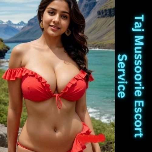 A photo was taken by AI of a model in which she is standing on the seashore amidst mountains and wearing an Red Dress.